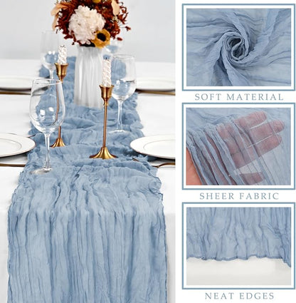 6 Pcs 10FT Dusty Blue Cheesecloth Table Runner 35 x 120 Inches Long Runner - Image 2