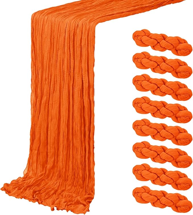 8 Pack Orange Cheesecloth Table Runner 20 x 120 inch Gauze Table Runners 10 FT by ACSUIT