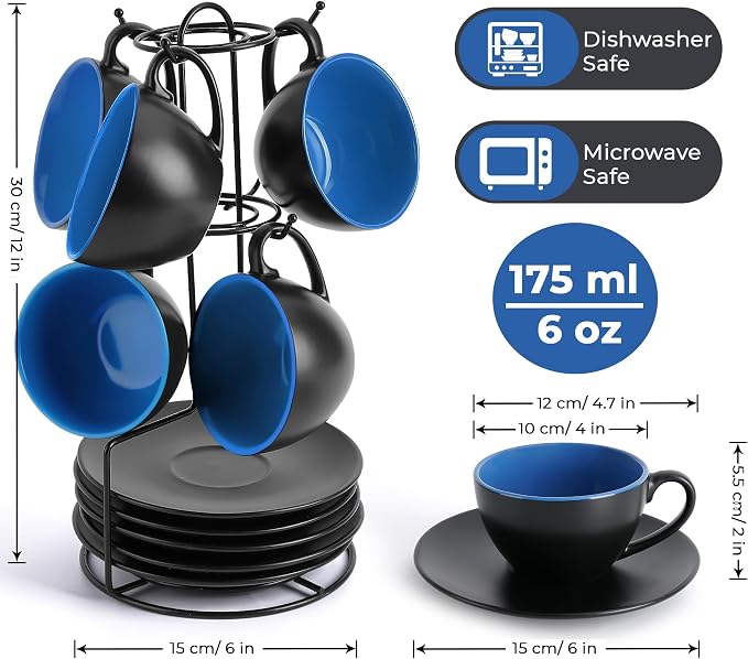 MIAMIO - Set of 6, Ceramic Stackable Cappuccino Cups Set / 6 Ounce Cappuccino - Image 2