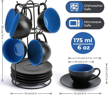 MIAMIO - Set of 6, Ceramic Stackable Cappuccino Cups Set / 6 Ounce Cappuccino - Image 2