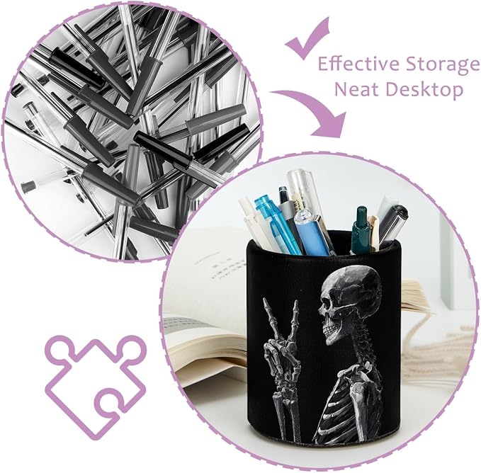 Cool Skeleton Leather Pen Holder - Image 4