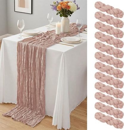 12 Pcs Dusty Pink Cheesecloth Table Runner 10Ft, Gauze Table Runners 21.5 x 120 by Yemosa