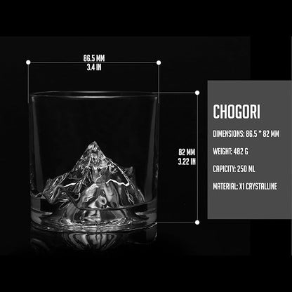 LIITON K2 Nepalese Heavy Crystal Whiskey Glasses Gift Set of 2, Thick Freezable Bourbon Glass 1lb Each, Premium Whiskey Gifts for Men, Frozen Crystal Chills Cocktails, 10 oz
