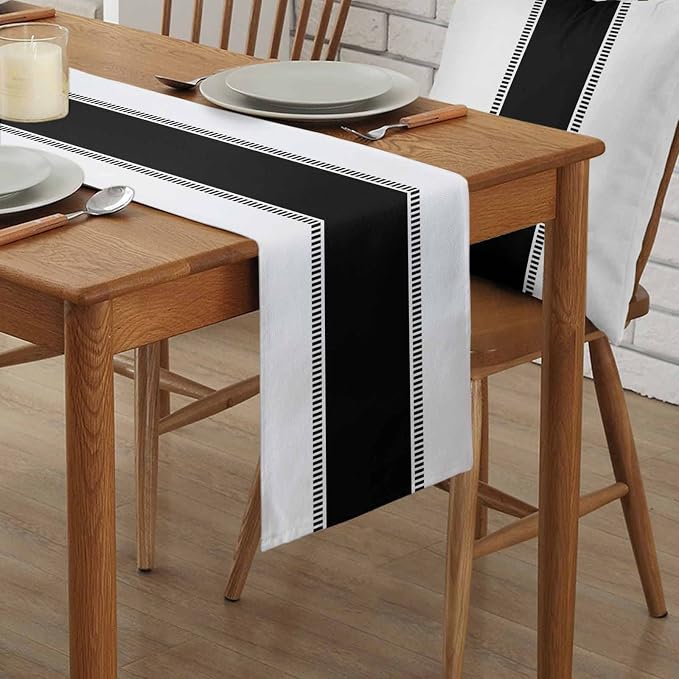 Black Table Runners 120 inches Long, Modern Stripes Table Runner Dresser Scarves - Image 2