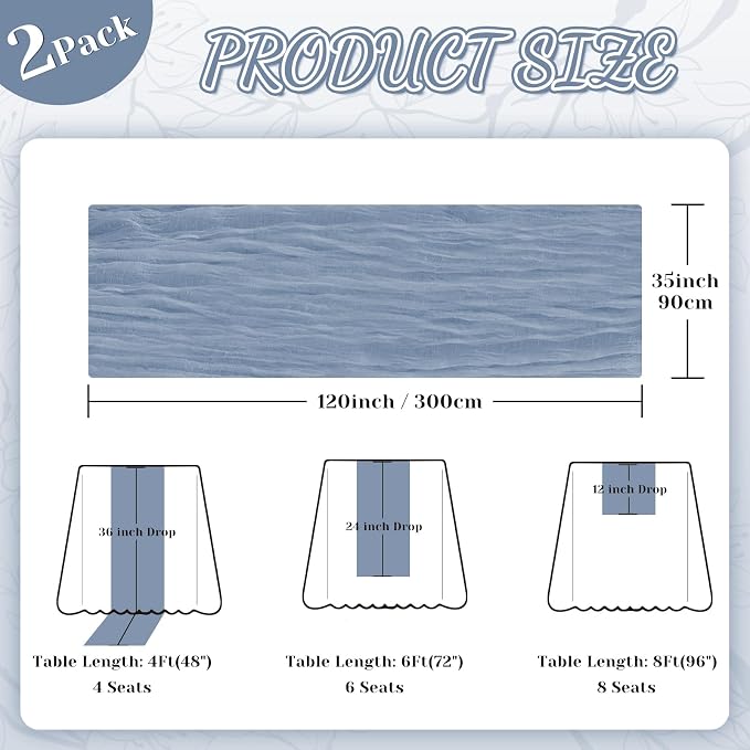 2 Pack Cheesecloth Table Runner, 120 Inch Dusty Blue Table Runner - Image 4