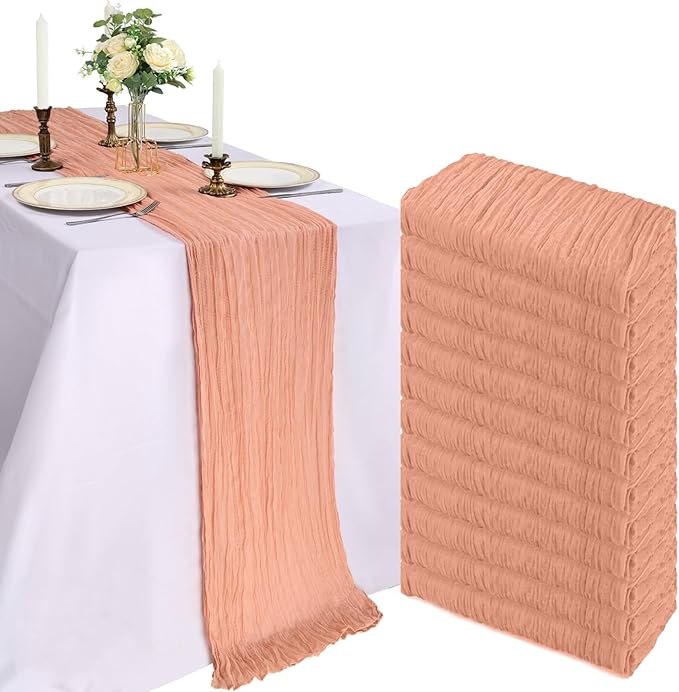 12 Pack 10Ft Peach Cheesecloth Table Runner 23 x 120 Inch | Gauze Rustic Boho by CKIKU