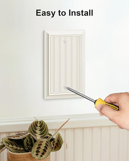 2-Pack Classic Beadboard Single Blank Wall Plate, Durable Natural Bamboo Fiber Wall Plate Cover,Light Almond 1 Gang Wall Plate for Unused Outlets/Switches