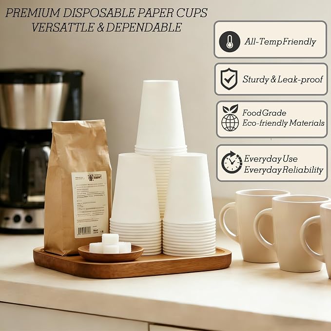 Disposable Paper Cups 8 oz Paper Cups Hot & Cold Drink Cups - Image 4