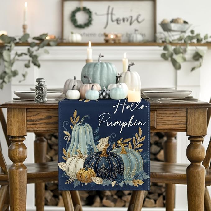 Artoid Mode 210 GSM Fall Table Runner 13x90 Inch Home Party Decor | Pumpkin - Image 2