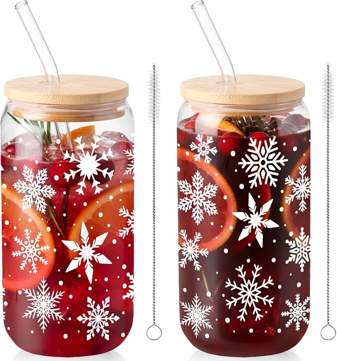 Sliner 2 Pcs Snowflake Glass Cups Christmas Winter Tumbler by Sliner
