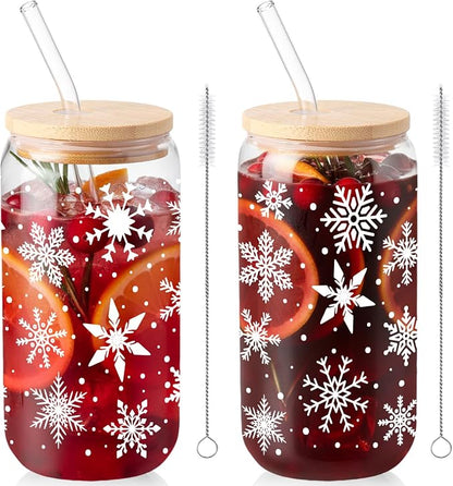 Sliner 2 Pcs Snowflake Glass Cups Christmas Winter Tumbler by Sliner