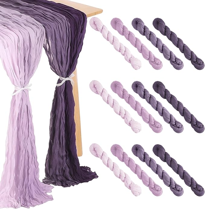 12 Pcs Gradient Purple Cheesecloth Gauze Table Runners | Boho Wedding Decor by Remagr