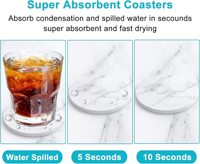 Coasters for Drinks, Kitchen Home Decor Housewarming Gift, Round 4 in - Image 3