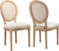 Vintage French Rattan Dining Chairs Set of 2, Solid Wood Frame with Round Rattan Back and Linen Upholstered Seat, Farmhouse Accent Sillas de Comedor Side Chairs for Dining Room & Kitchen, Beige