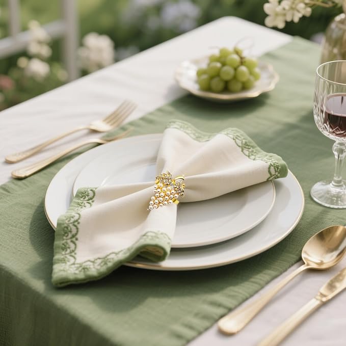 Grape Napkin Rings Set of 12 Pearl & Sparkly Rhinestone Fruit Napkin Holders - Image 3