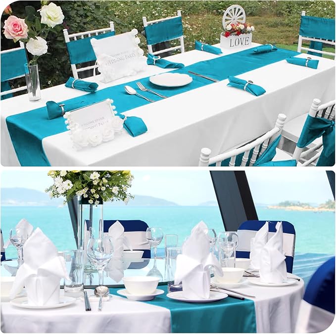 12 Pack Turquoise Satin Table Runner 12 x 108 Inch Long Premium Table Runners - Image 5