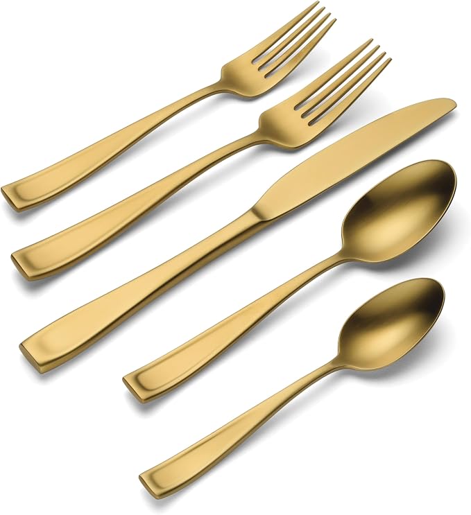 Oneida Moda Gold Satin 20-Piece 18/10 Silverware Set - Image 3