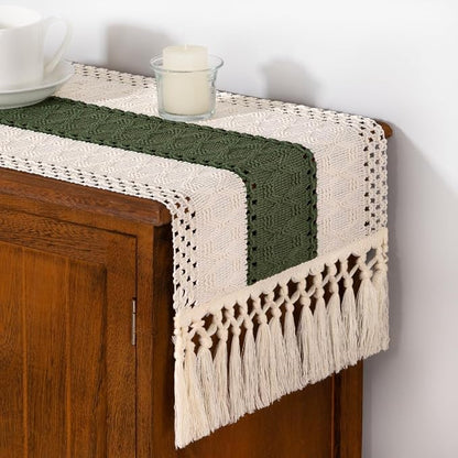 DeZerlor Boho Macrame Table Runner Spring Easter Farmhouse Woven Table Runner - Image 4