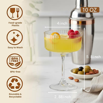24PCS Plastic Martini Glasses Clear Disposable Coupe Glasses | 10oz, Ribbed & - Image 2