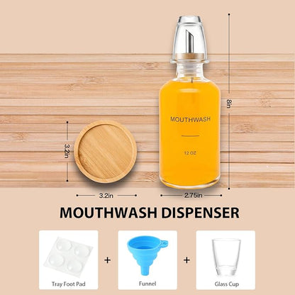 Glass Mouthwash Dispenser for Bathroom, Stainless Steel & Bamboo Nozzle - Image 4