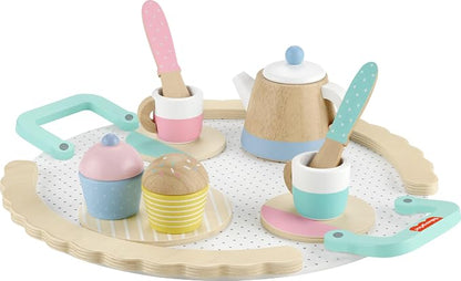 Fisher-Price Wood Pretend Play Toy Tea Set, 12-Piece Wooden Playset - Image 6
