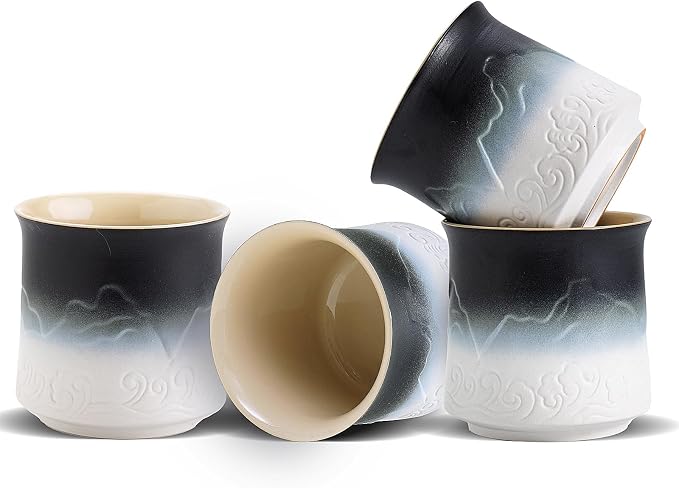 ZENS Japanese Tea Cup Set of 4, 8 oz Gradient Embossed Ceramic Japan Tea Cups by ZENSLIFESTYLE