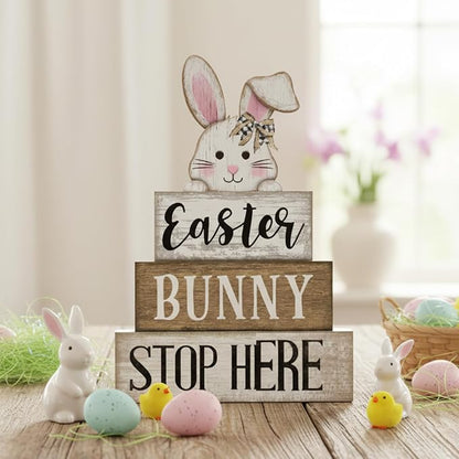 Moucuny 4 Pcs Easter Bunny Table Decoration Stacked Wooden Bunny Block Decor - Image 7