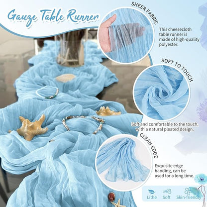 Showgeous 18 Pack Baby Blue Cheesecloth Table Runner, 17 x 108 Inches | Boho - Image 3