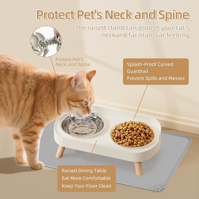Elevated Cat Bowl with Food Mat, Raised Cat Food and Water Bowl Set - Image 3