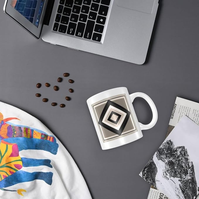 Geometric Blocks And Lines Minimal Neutral Ceramic Cup, Elegant Coffee Mug Tee - Image 7