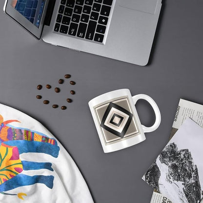 Geometric Blocks And Lines Minimal Neutral Ceramic Cup, Elegant Coffee Mug Tee - Image 7