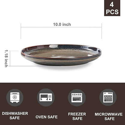 Ceramic dinner plates set of 4, Large Dinnerware Plates & Salad plates for party and wedding, Microwave safe porcelain plates set, 10 Inch