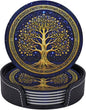 Drink Coasters with Holder Stand Set of 6, Tree of Life Gold Pu Leather by Unknown