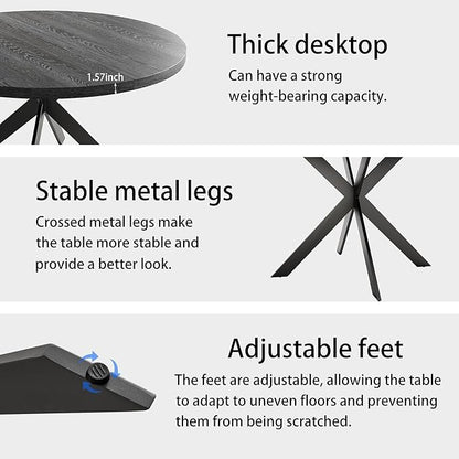 45.3" Round Dining Table Set for 4, Wooden Round Dining Table with Chairs for 4-6 Person, w/Metal Legs, Coffee Table for Kitchen Dining Room, Living Room, Office