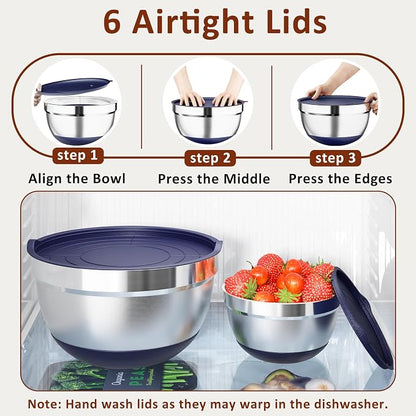 9 Pack Mixing Bowls with Airtight Lids Set, Stainless Steel Mixing Bowls with - Image 5