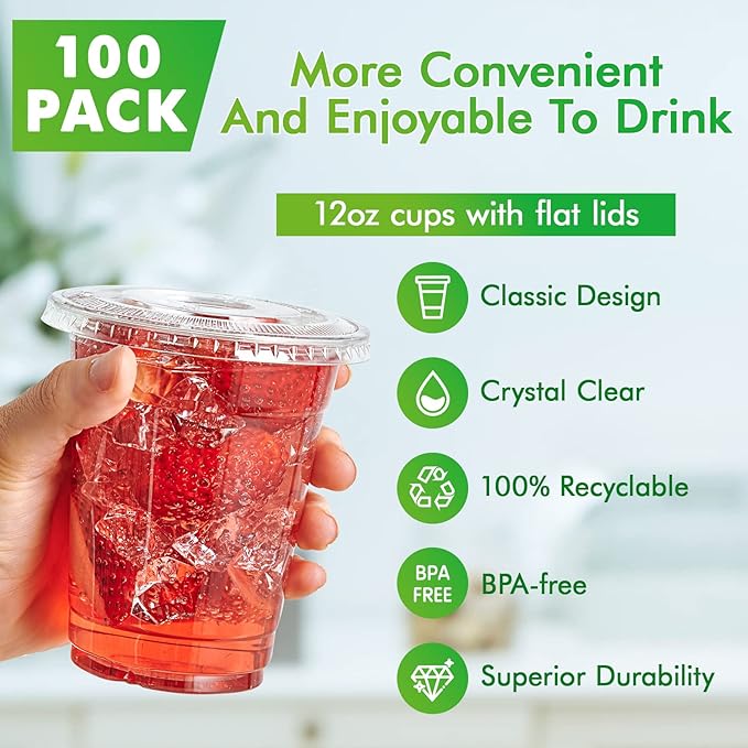 Lilymicky 100 Sets 12 oz Clear Plastic Cups - Image 2