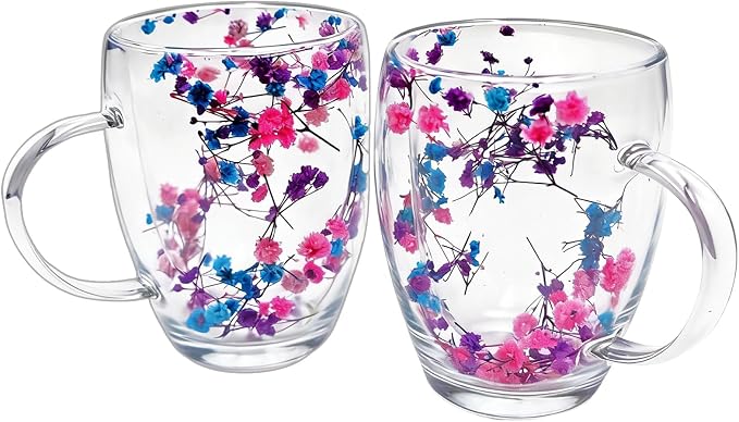 Viovian 13oz Double Wall Glass Coffee Mugs Set of 2 Insulated Glass Coffee Cups by Viovian