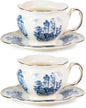 KAMMAK Tea Cups and Saucers Set of 2, 8 oz Porcelain Coffee Cups, SY001 | by KAMMAK