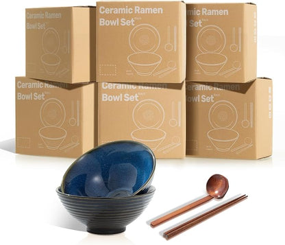 8 Inch Ceramic Ramen Bowl Set of 2, 40oz Japanese Bowls - Image 7