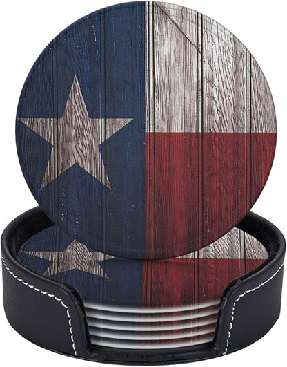 6 Pcs Texas State Flag White Star Leather Coasters by Jfniub