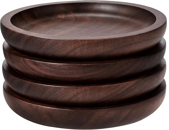Wood Coasters Set of 4 with Holder, 4 Inch 100% Natural Walnut Wooden Drink - Image 8