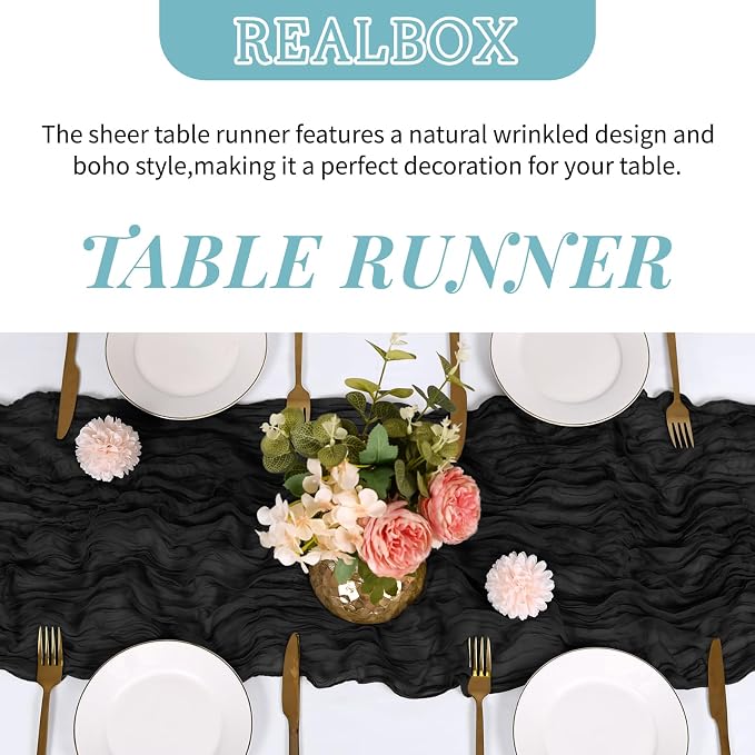 6 Pack Black Cheesecloth Table Runner 17x108 Inch Semi Sheer Boho Gauze Cheese - Image 4