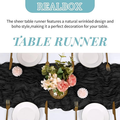 6 Pack Black Cheesecloth Table Runner 17x108 Inch Semi Sheer Boho Gauze Cheese - Image 4