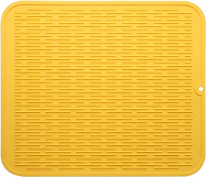 Silicone Dish Drying Mat for Multiple Usage,Easy clean,Eco-friendly,Heat-resistant Silicone Mat for Kitchen Counter or Sink,Refrigerator or Drawer Liner Yellow XL 18 inches x 16 inches