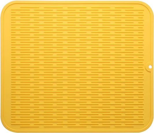 Silicone Dish Drying Mat for Multiple Usage,Easy clean,Eco-friendly,Heat-resistant Silicone Mat for Kitchen Counter or Sink,Refrigerator or Drawer Liner Yellow XL 18 inches x 16 inches