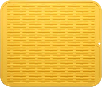 Silicone Dish Drying Mat for Multiple Usage,Easy clean,Eco-friendly,Heat-resistant Silicone Mat for Kitchen Counter or Sink,Refrigerator or Drawer Liner Yellow 2XL 24 inches x 18 inches