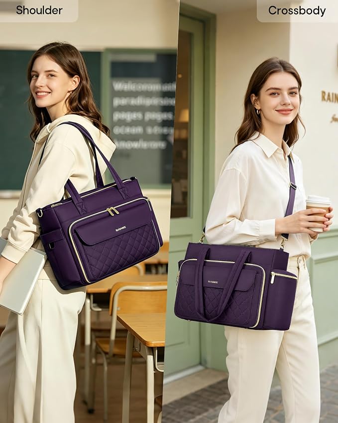 RAINSMORE Teacher Bag for Women, 15.6" Laptop Work Tote, 40oz Cup Holder | - Image 2