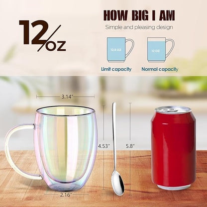 Double Wall Glass Coffee Mugs Set of 2, 12 Oz Coffee Mugs - Image 4