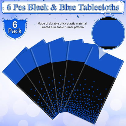 MASHAN 6Pcs Black and Blue Tablecloth Party Decorations, Plastic Black Table - Image 4