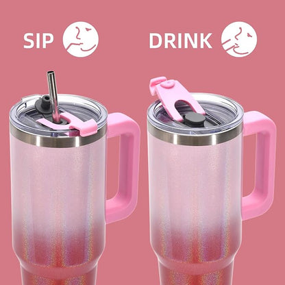 30 oz Shiny Tumbler with Handle and Straw, Stainless Steel Tumbler with Lid and - Image 3